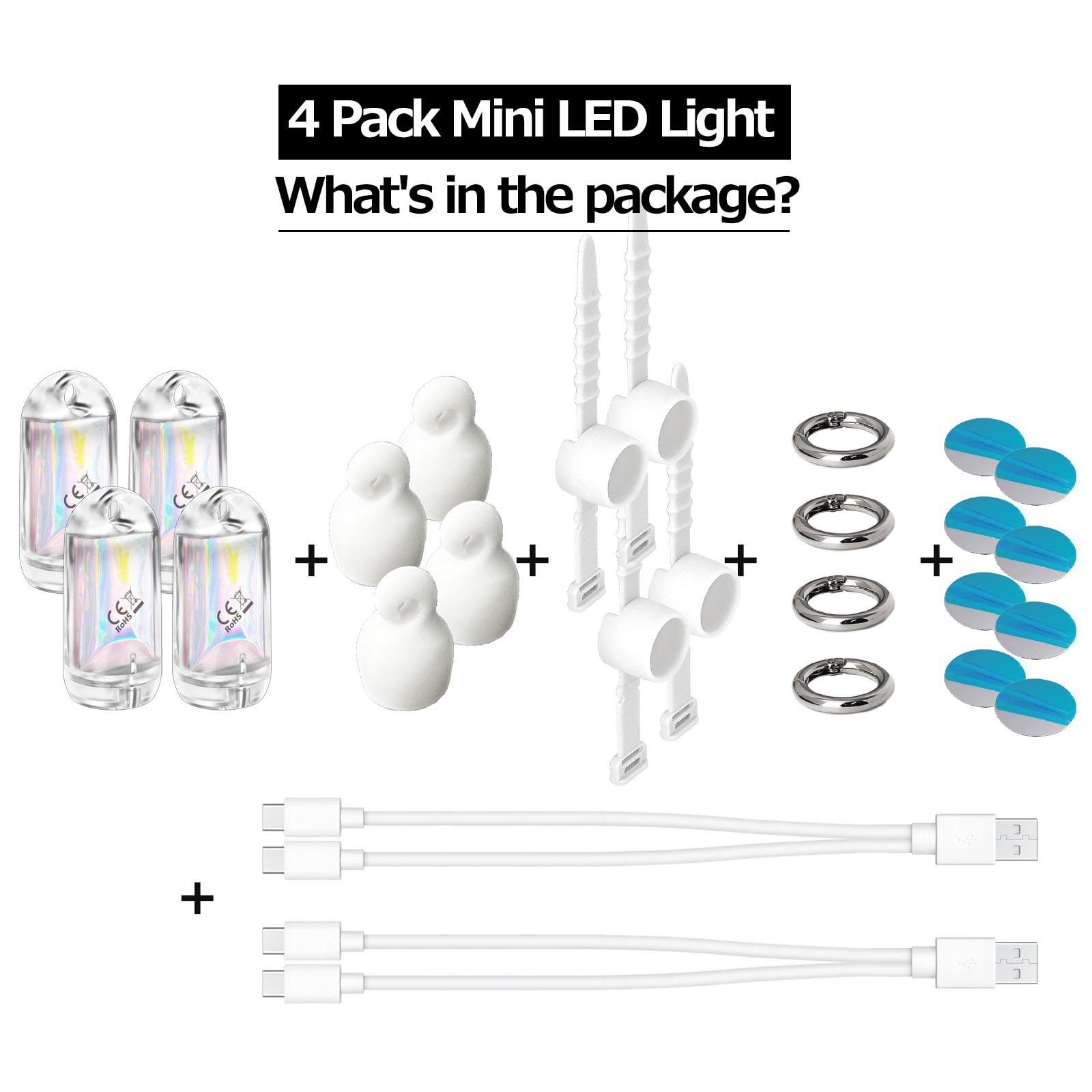 Mini linterna LED, recargable, impermeable, llavero EDC pequeña linterna LED para camping, lámpara magnética portátil de palo pequeño (4 unidades, blanco)