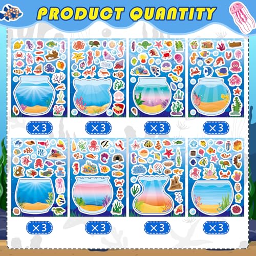 Image of Ocean Animal Stickers, Make Your Own Sea Animal Fish Tank Scene Sticker | Make a Face Sticker Sheets for Kids, Goodie Bags Stuffers, Summer Party Favors Activities