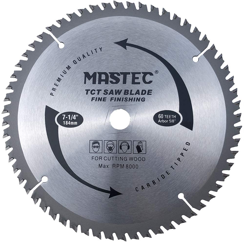 MASTEC 7-1/4 Inch Circular Saw Blade 60 Tooth ATB Anti Kickback Feature for Wood with 5/8-Inch DMK Arbor