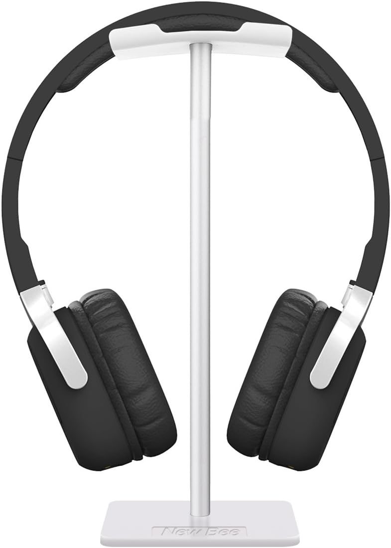 Headphone Stand Headset Holder Earphone Stand with Aluminum Supporting Bar Flexible Headrest ABS Solid Base for All Headphones Size (White)