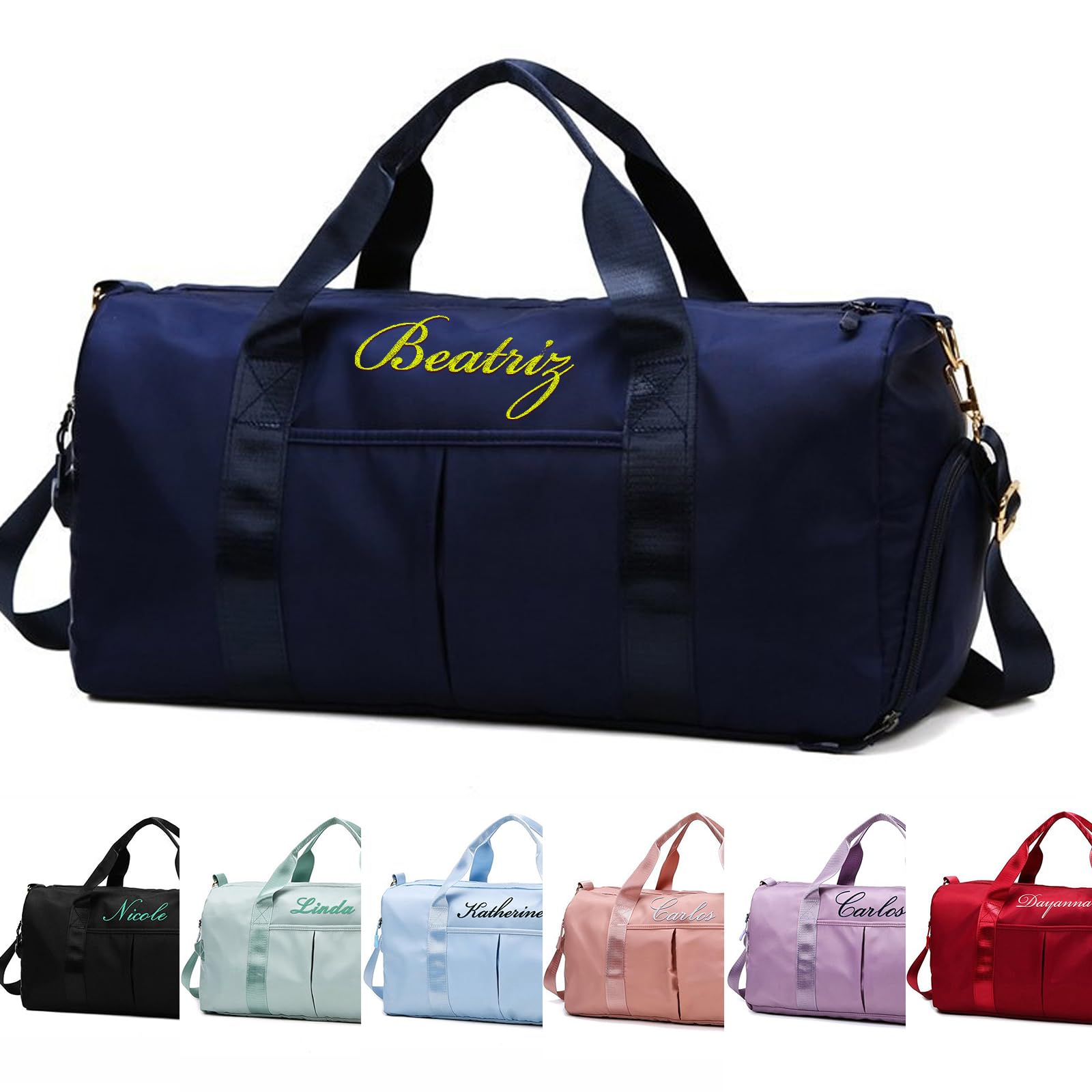 Personalized Duffle Bag Custom Name Text Embroidered Sport Gym Travel Bags, Dry Wet Separated Weekender Bag, Overnight Bag, Travel Bag with Wet Dry