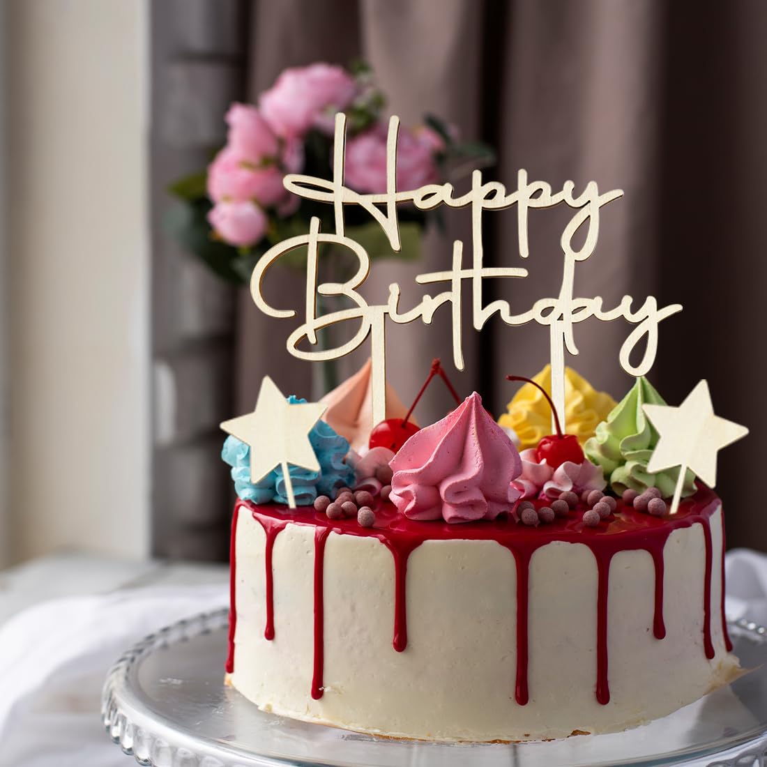 Happy Birthday Cake Topper Aus Holz – Persönliche Tortendeko 14x15 Cm, Wiederverwendbar