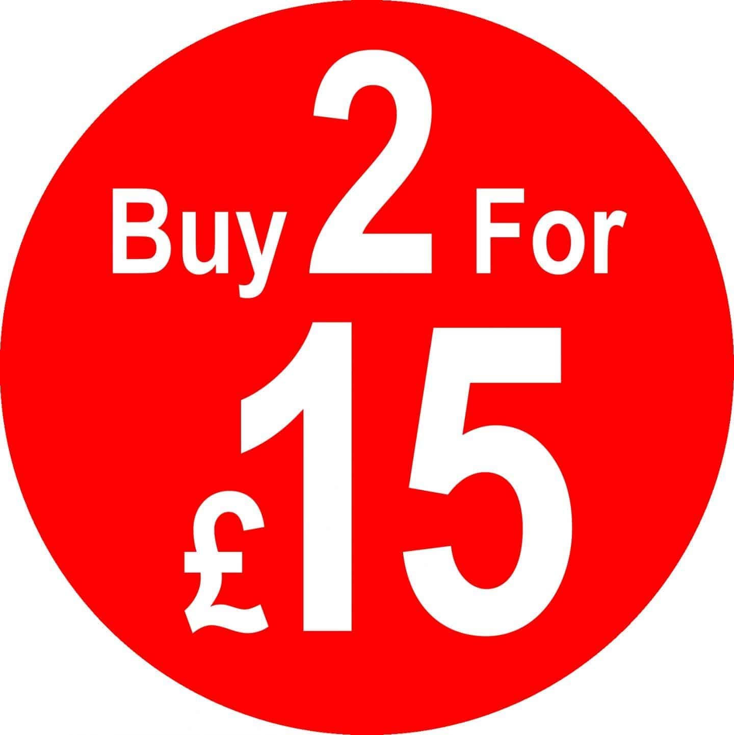 Retail Pricing Round Sticker 30mm 'Buy 2 for £15' Sticky Labels Pack of 200 Self Adhesive Price Stickers Easy Peel Price Labels for Display No Residue Sale Stickers for Retail Sale Tags Sticker Pack