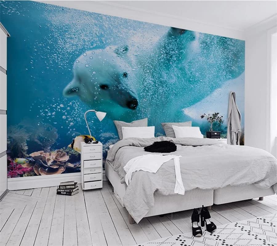 Custom Size Wall Murals,3D Polar Bear Underwater World?Removable Peel and Stick Self-Adhesive Wall Murals Large Photo Wallpaper