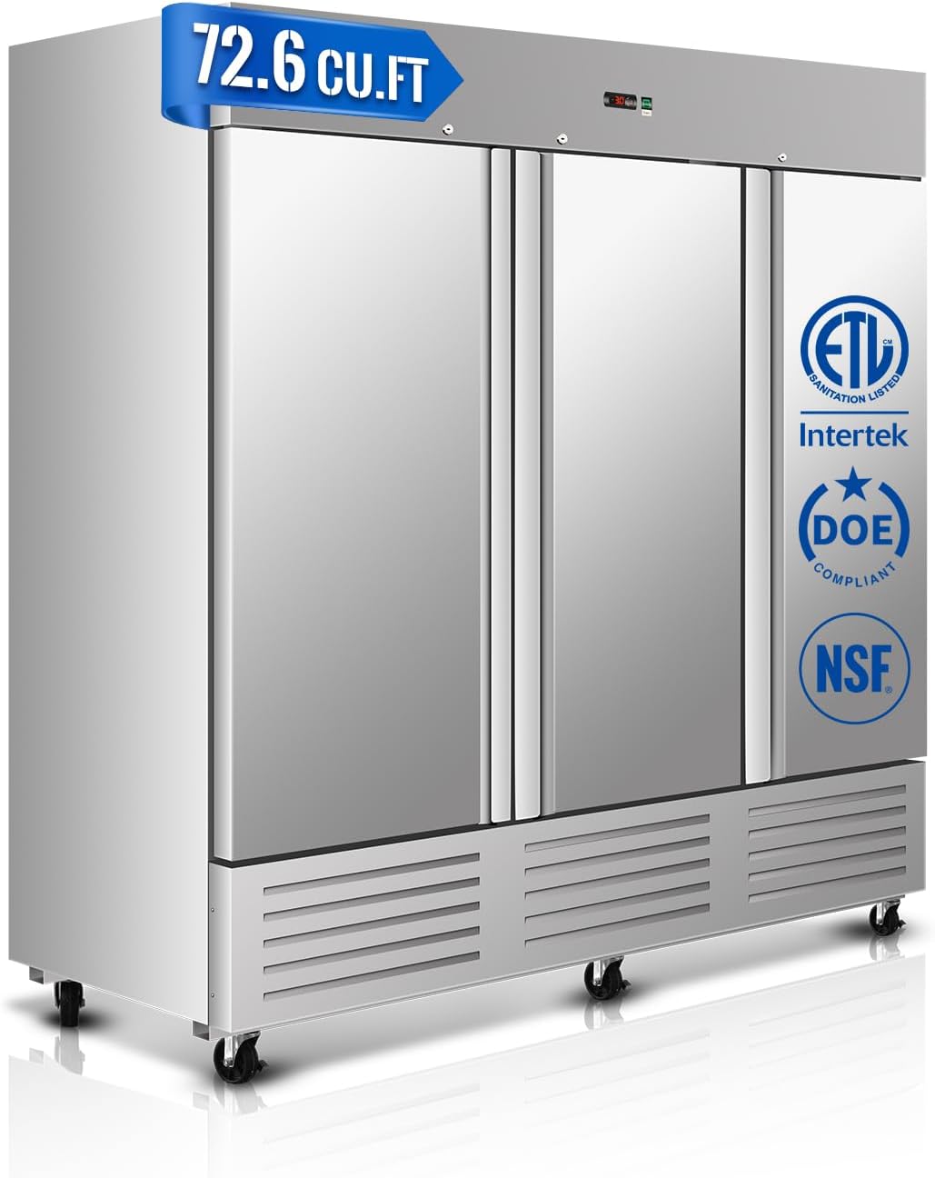 81" W Commercial Refrigerator, 72.6 Cu.ft Reach-In Triple Door Stainless Steel commercial fridge, 9 Shelves, Fan Cooling, Auto Defrost, Digital Thermostat - Ideal for Restaurant, Bar, Cafe, Shop