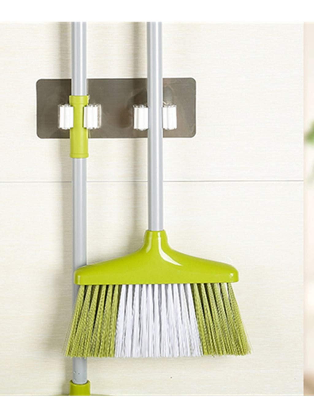 BCDlily Wall Mounted Mop Hanger Organizer Mop and Broom Holder Brush Storage Rack Kitchen Tool (White)