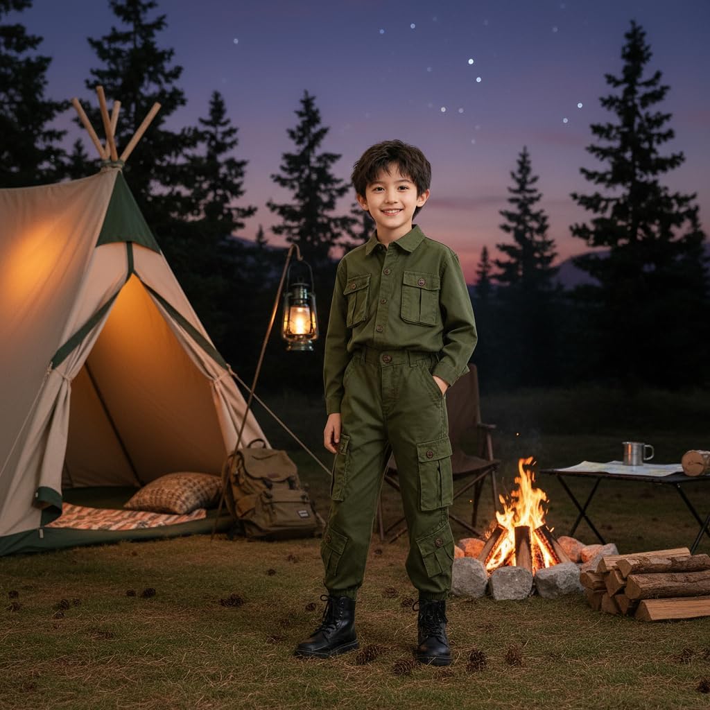 Mesinsefra Boys' Military Cargo Pants,Kids Cotton Multi Pocket Casual Outdoor Trousers - Image 4