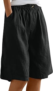 AMDOLE
Women Summer Shorts Cotton Linen Elastic Waist Knee Length Bermuda Shorts Loose Casual Hot Pants Wide Leg Beach Pants Shorts with Pockets