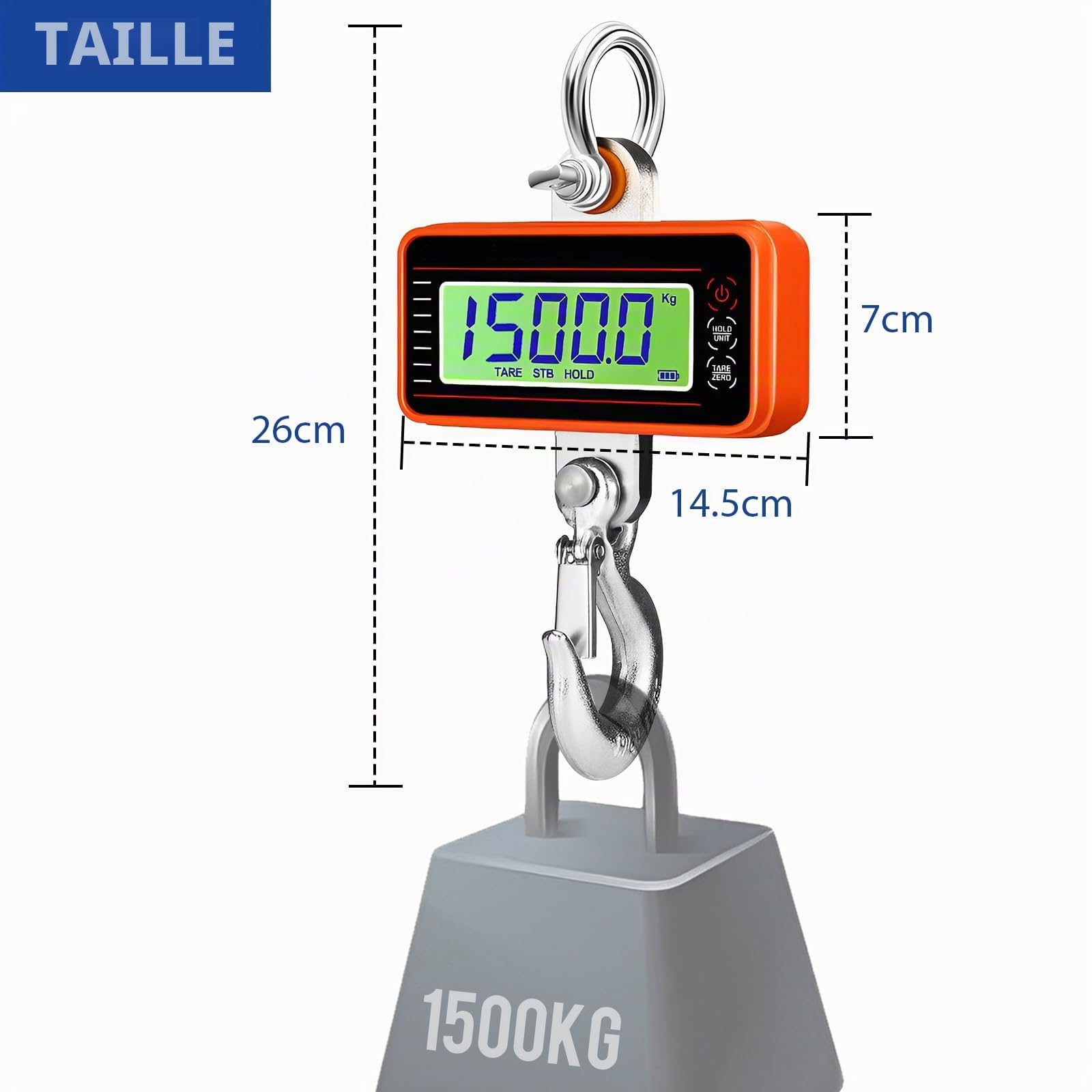Pèson Électronique 1500 kg/3306 lbs, LCD Dynamometre, Balance à Grue Industrielle Avec Télécommande, Grue Telecommandée Pour Valise, Bagages, Pesage De Quai, Agriculture