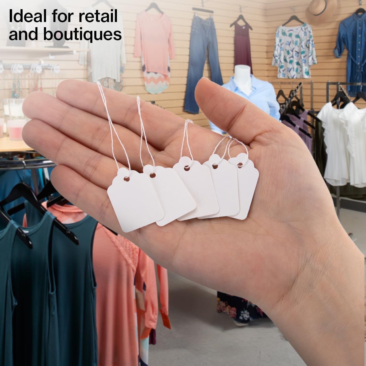 SSWBasics #3 Strung White Merchandise Price Tags - 7/8" W x 1-5/16"H - Pack of 1000- White
