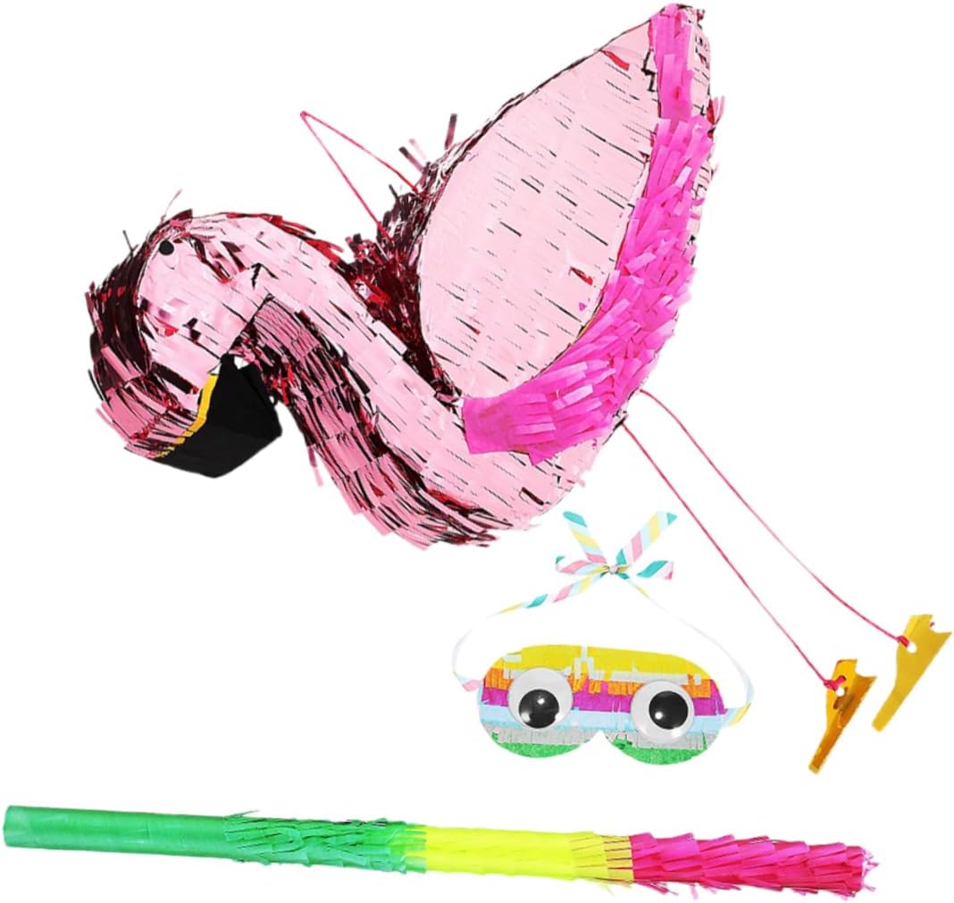 OUNONA 1Set Flamingo with Blindfold and Stick for Tropical Party Decorations Funny Birthday Activity for Vibrant Summer Theme Luau Celebration Interactive Family Fun