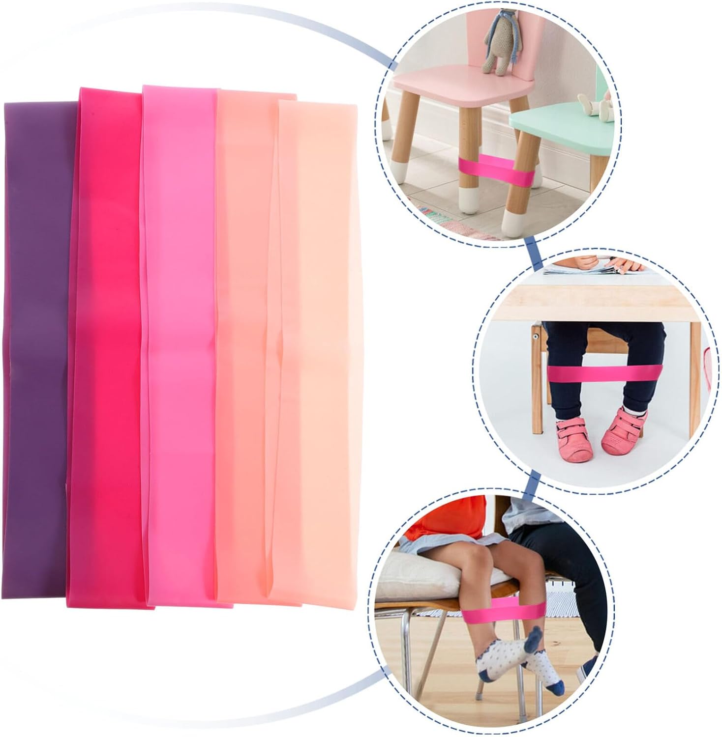 SEWACC 5pcs Bouncy Chair Bands for Fidgety Feet Elastic Straps for Classroom Chairs Easy to Install Versatile Design for Boys and Girls and Adults for Leg Relaxation