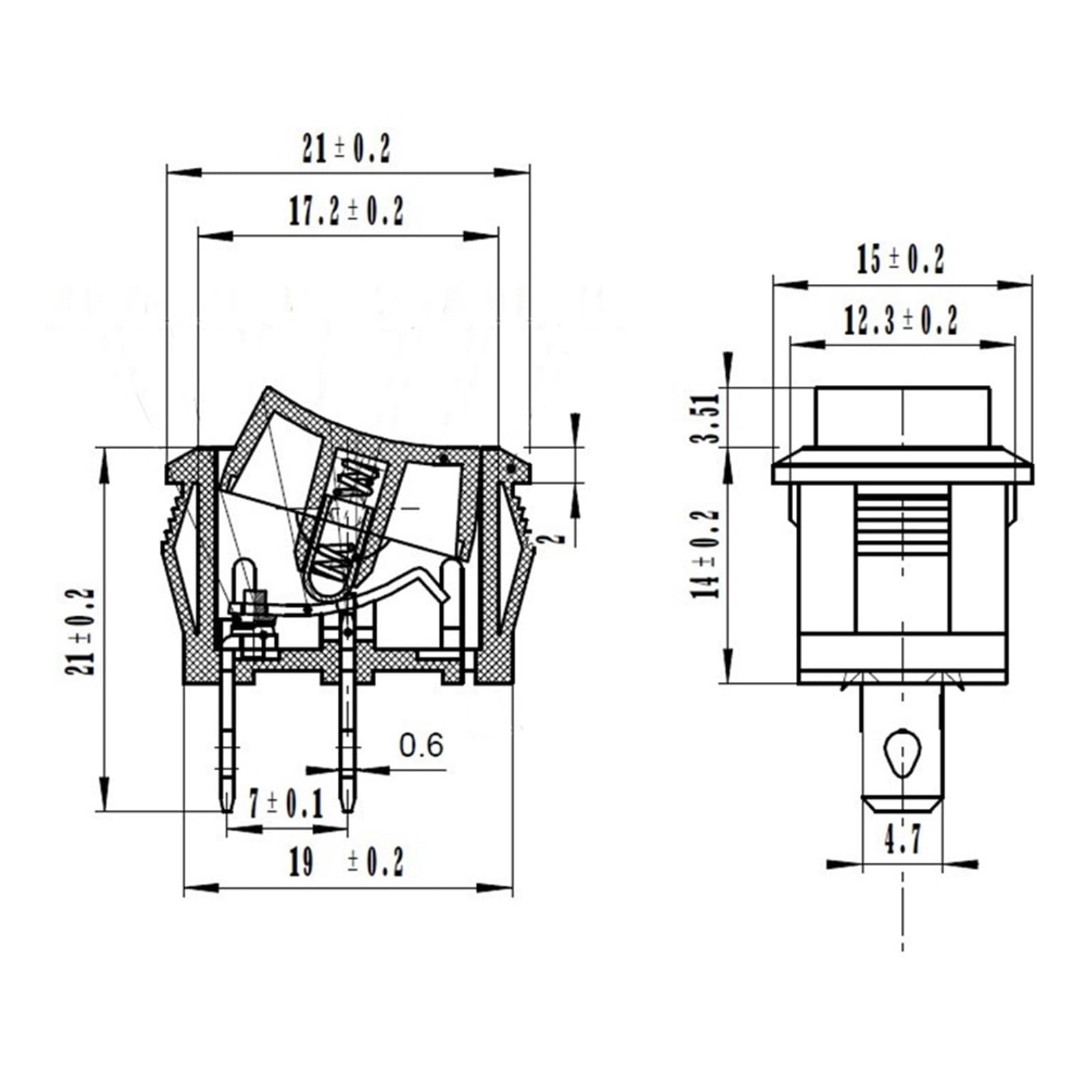 5 Piezas Mini Interruptor De Botón 6A-10A 110V 250V KCD1 Basculante 2 Pines A Presión/Apagado 21MM * 15MM