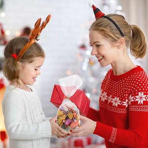 Miniatura 6 de CCINEE Bolsa de regalo de copo de nieve, bolsa de celofán de Navidad con lazos giratorios, bolsas de galletas de caramelo para suministros de
