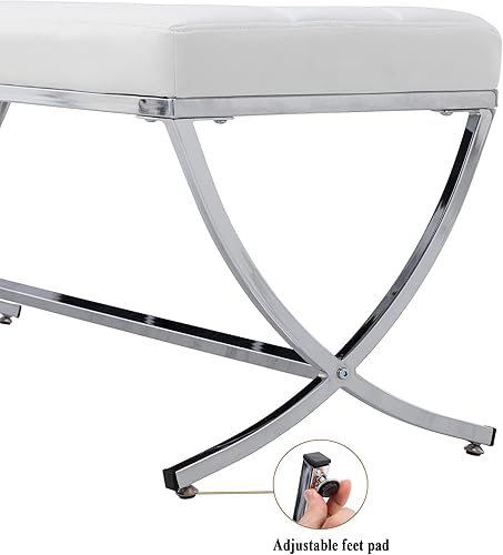 Miniatura 6 de DUOMAY Moderno banco otomano copetudo, banco de comedor tapizado de piel sintética, reposapiés con botones y patas de metal, 45.75 pulgadas de ancho