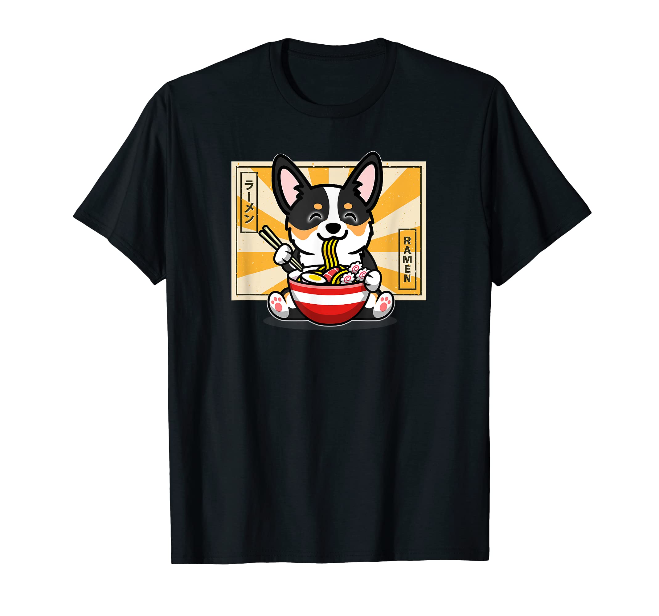 Black Corgi Gifts Shirts & HoodiesFunny Kawaii Kids Ramen Black Tricolor Corgi Lover T-ShirtOEKO-TEX STANDARD 100