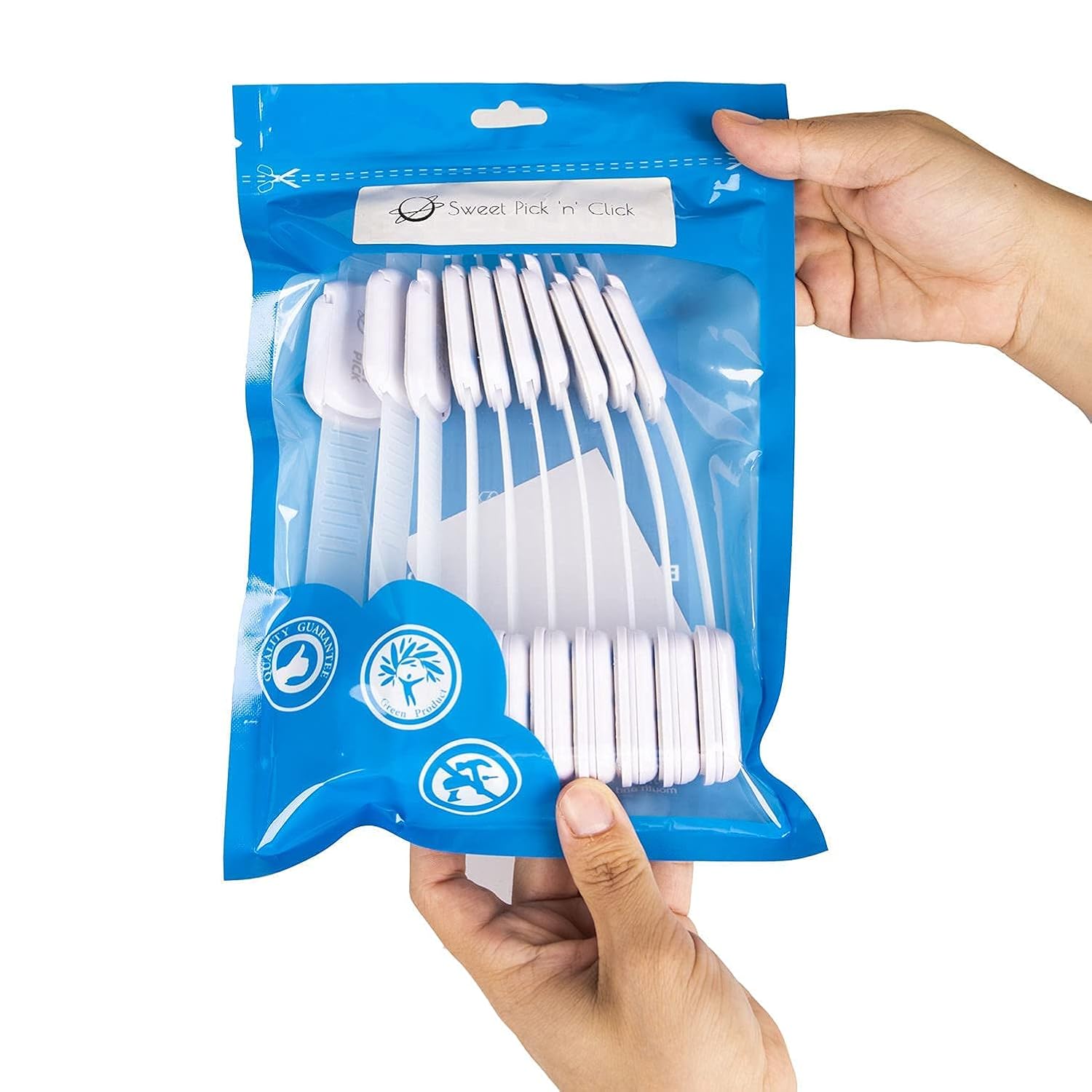Sweet Pick n Click Pack of 10 Child Safety Strap Locks White Childproof Cabinet Latches Adjustable Baby Locks,Toilet Seat,Trash Can,and Fridge