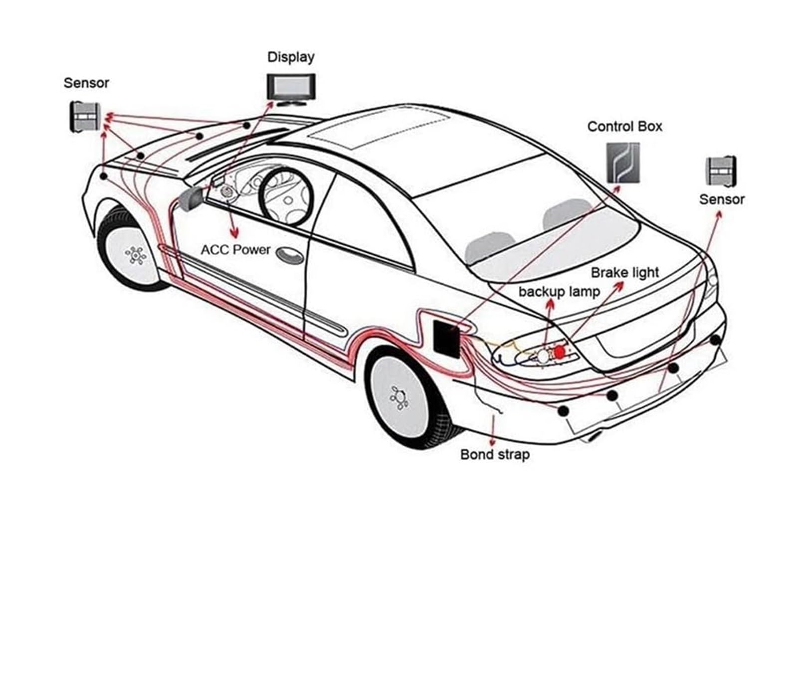 Sensor Aparcamiento con Radar Marcha Atrás Trasero para Coche 4 Detectores Pantalla Retroiluminada Sensor De Aparcami(Plata)