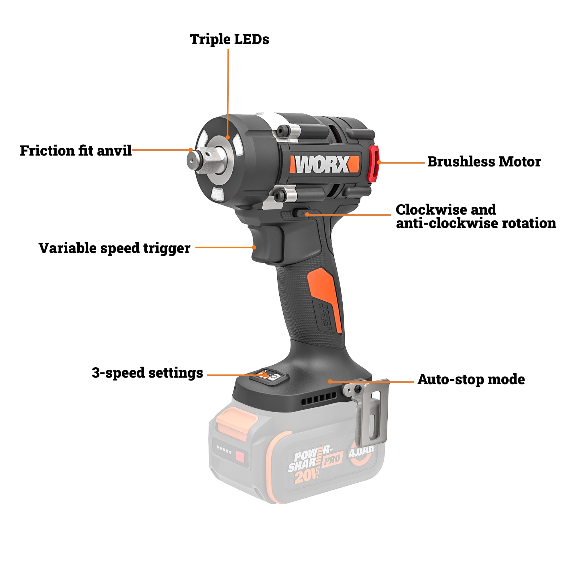 WORX Avvitatore a percussione a batteria 20V Brushless, WX273L.9
