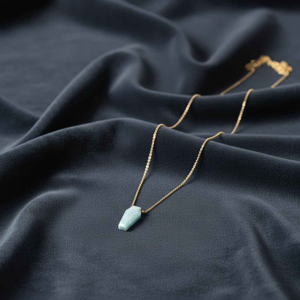 Natural Amazonite Geometric Coffin Pendant Necklace for Women | Gold Plated Hypoallergenic Harmony Crystal Jewelry | Truth & Communication Stone Gift 16"+2" (Amazonite) - Image 5
