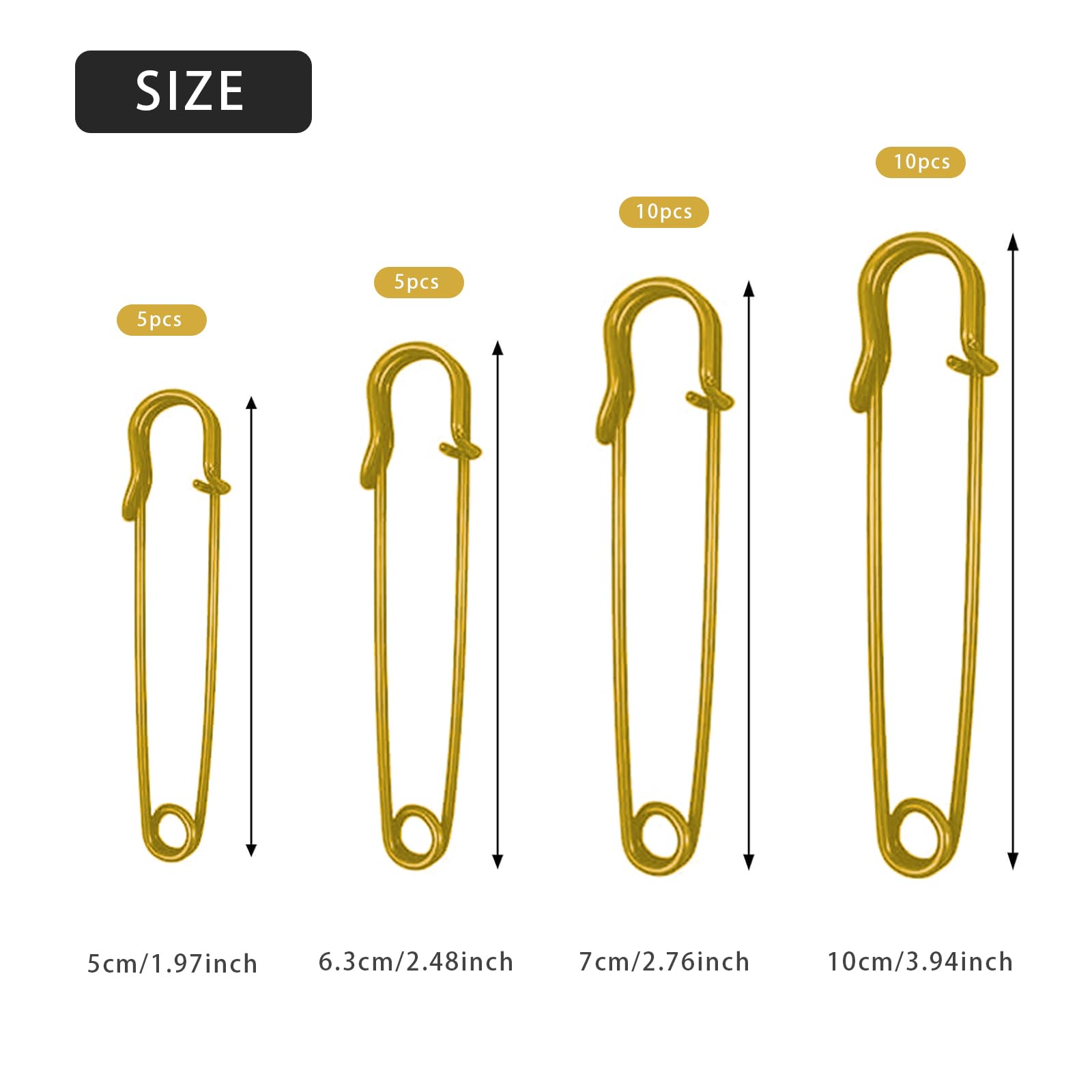 15 Spille Da Balia Extra Large 10 Cm - Acciaio Inossidabile Oro Per Coperte E Vestiti