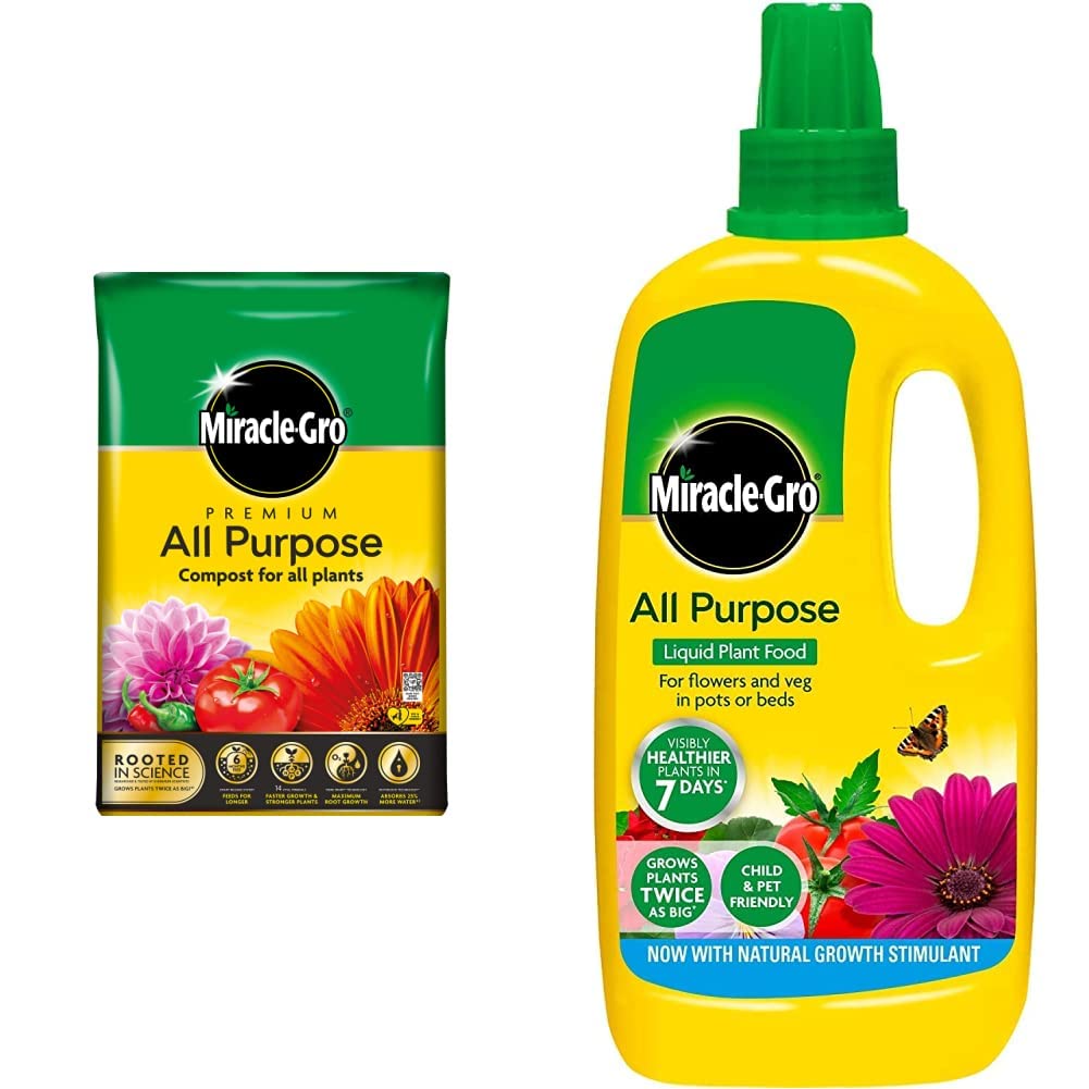 Miracle - Gro  All Purpose Compost, 40 Litre & All Purpose Concentrated  Liquid  Plant Food, 1 Litre
