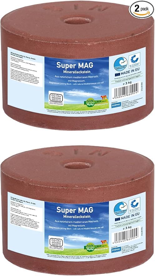 imima Salt Lick for Horses – SuperMAG Mineral Block with Magnesium, Calcium & Phosphorus – Set 2 x 3kg – Supports Muscles, Fertility & Healthy Newborns for Horses, Cattle, Sheep & Goats