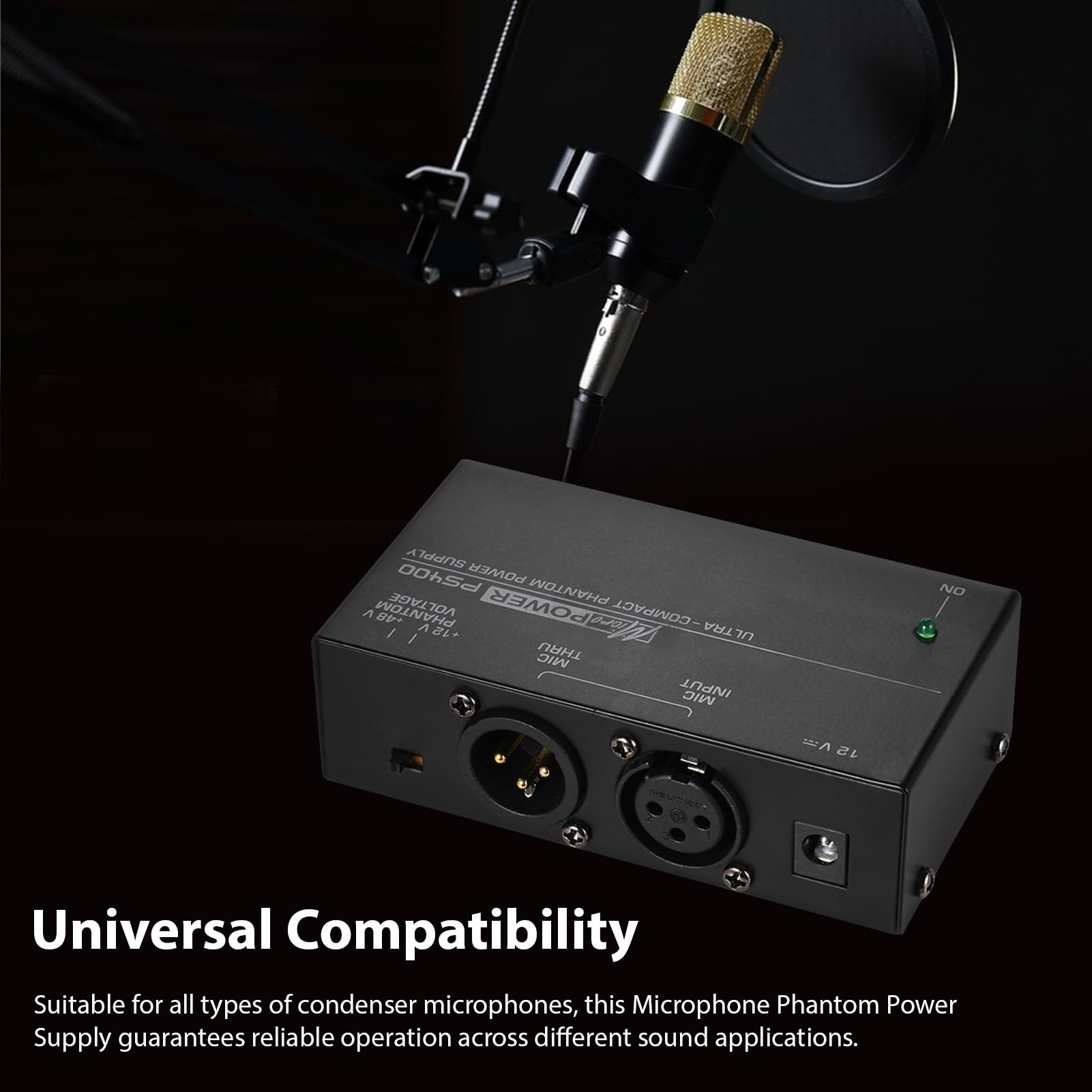 48V 12V Phantomspeisung, Metallmikrofon Geräuscharmes Soundgerät Shell Mic Power Phantom Box Mikrofon Stromquelle für Kondensatormikrofon Musikaufnahmegeräte