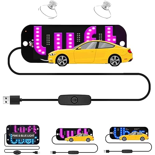 Pink LED Light Sign for Car, Taxi Sign Light Windshield Led Sign Car LED Decal with Suction Cups USB Plug for Cars, Trucks, SUVs(Pink)
