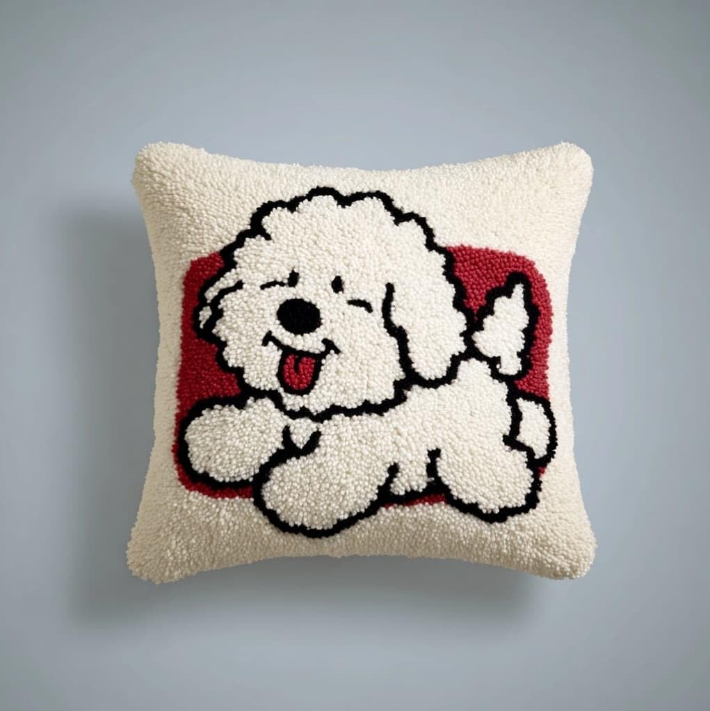 Henypt 43x43cm Latch Hook Pillow Craft Kit,Cute Bichon Frise