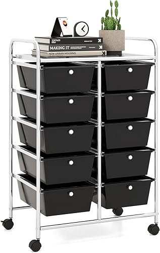 Miniatura 12 de LDAILY Carrito de almacenamiento con ruedas de 9 cajones, carrito rodante con cajones para aula, organizador de manualidades con ruedas con marco de