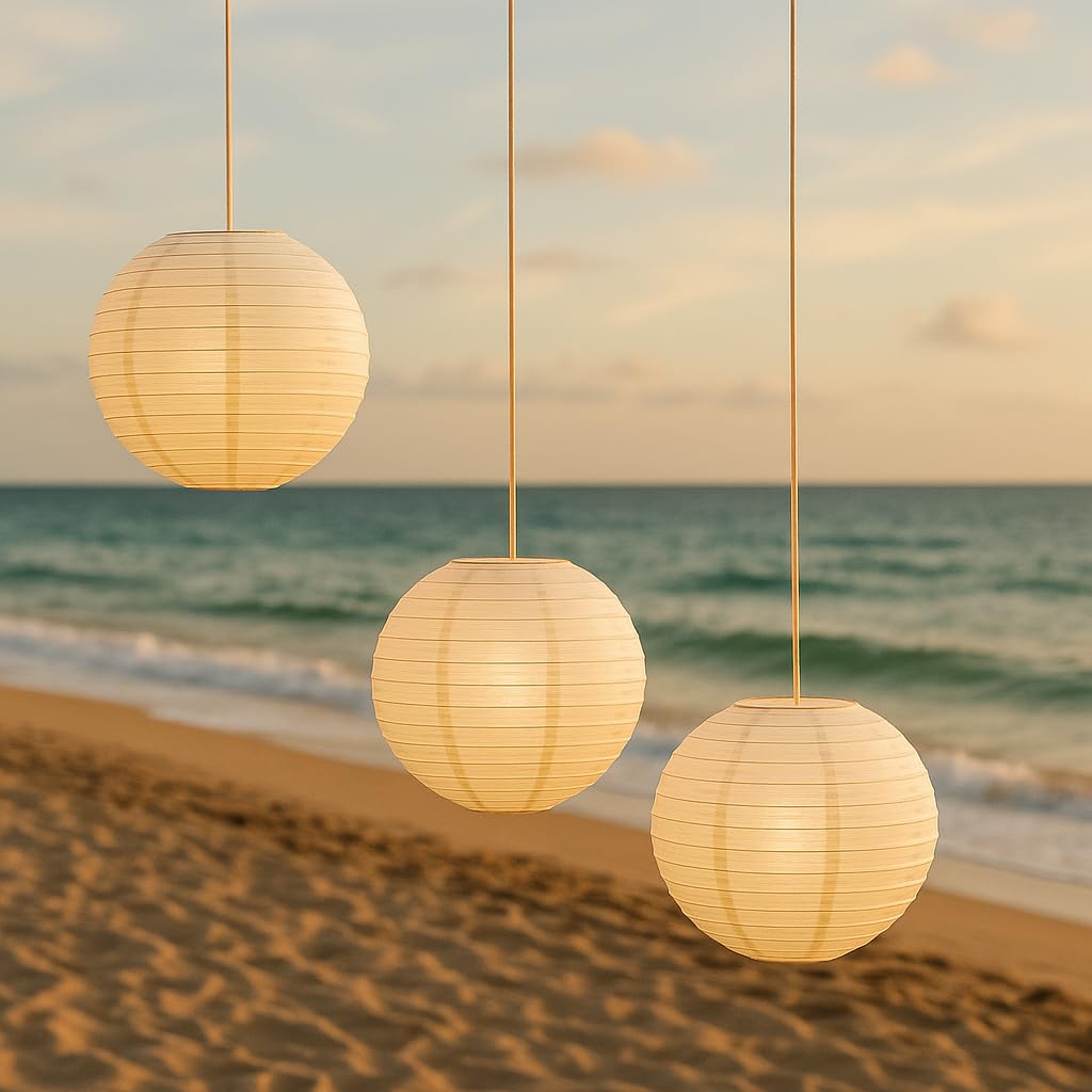 Pack of 3 Paper Lantern Lampshade Party Birthday Baby Shower Wedding Celebration Decoration (Ivory/Cream, 6" (15cm)) — view 4