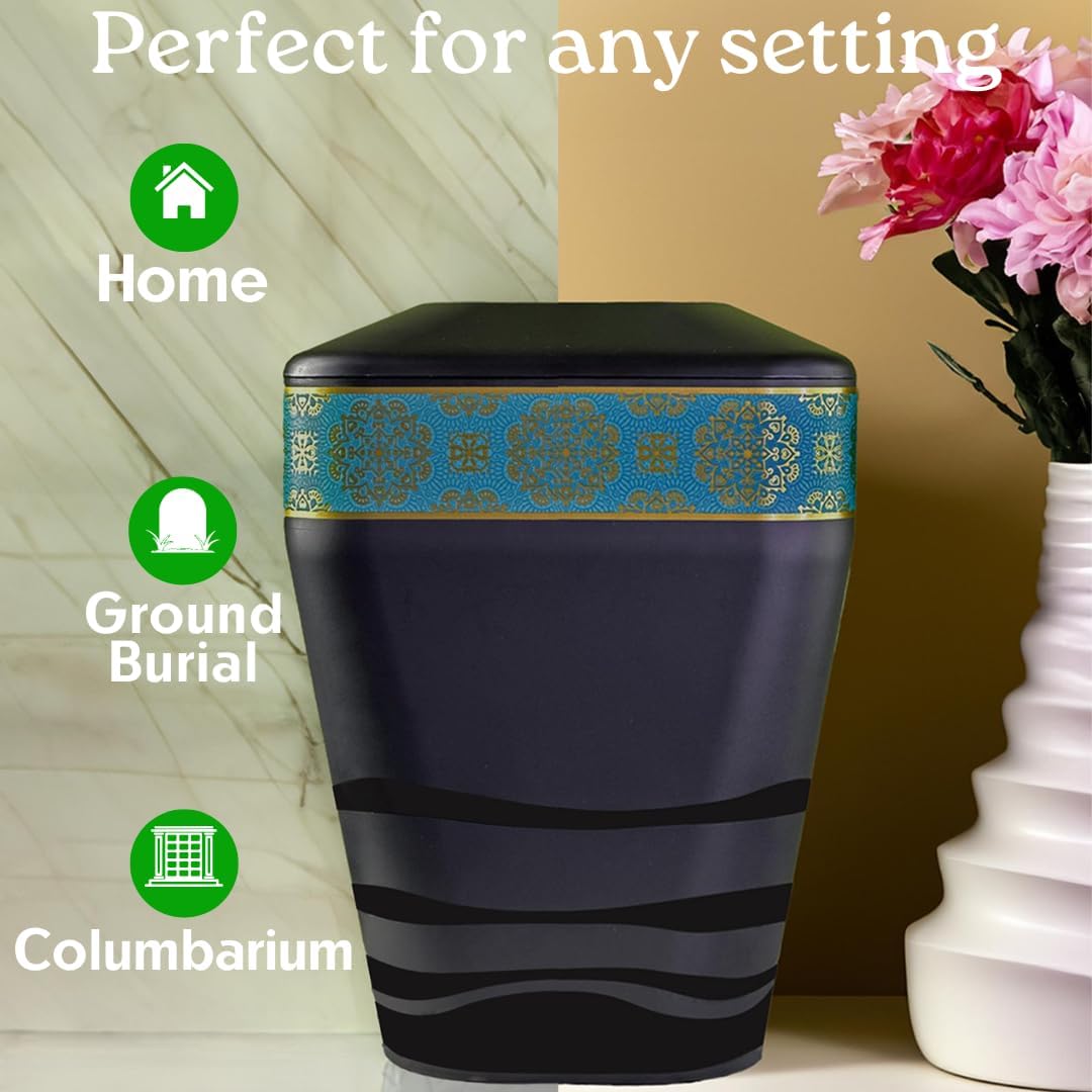 Biodegradable Urn for Ashes Adult Male & Female, Large Cremation Black Urn for Ashes for Women and Men Up to 270 lbs, TSA Approved, Ideal for Home, Columbarium or Burial, Made in Europe