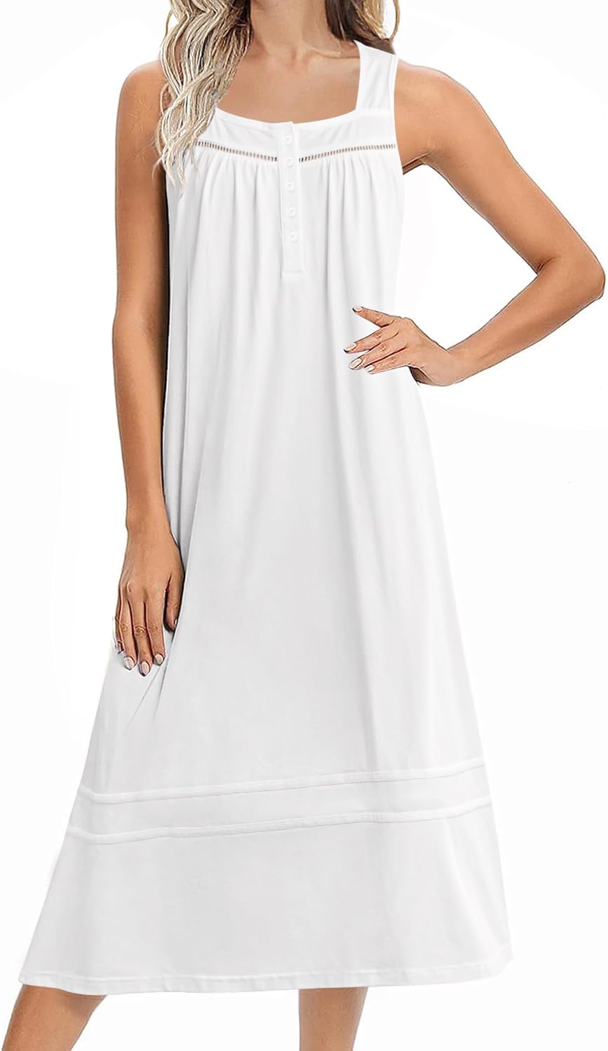 Ekouaer Women's Nightgowns Long Sleeveless Night Gown Ladies Sleep Dress Soft Victorian Nightdress