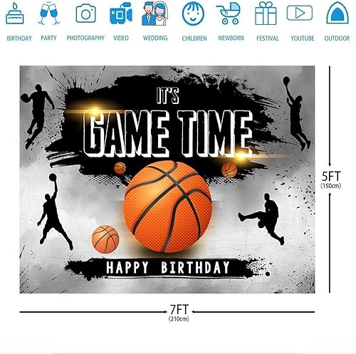 Miniatura 3 de Ticuenicoa Telón de fondo de baloncesto de 7 x 5 pies para fotografía de feliz cumpleaños, temática de baloncesto, decoraciones de fiesta para