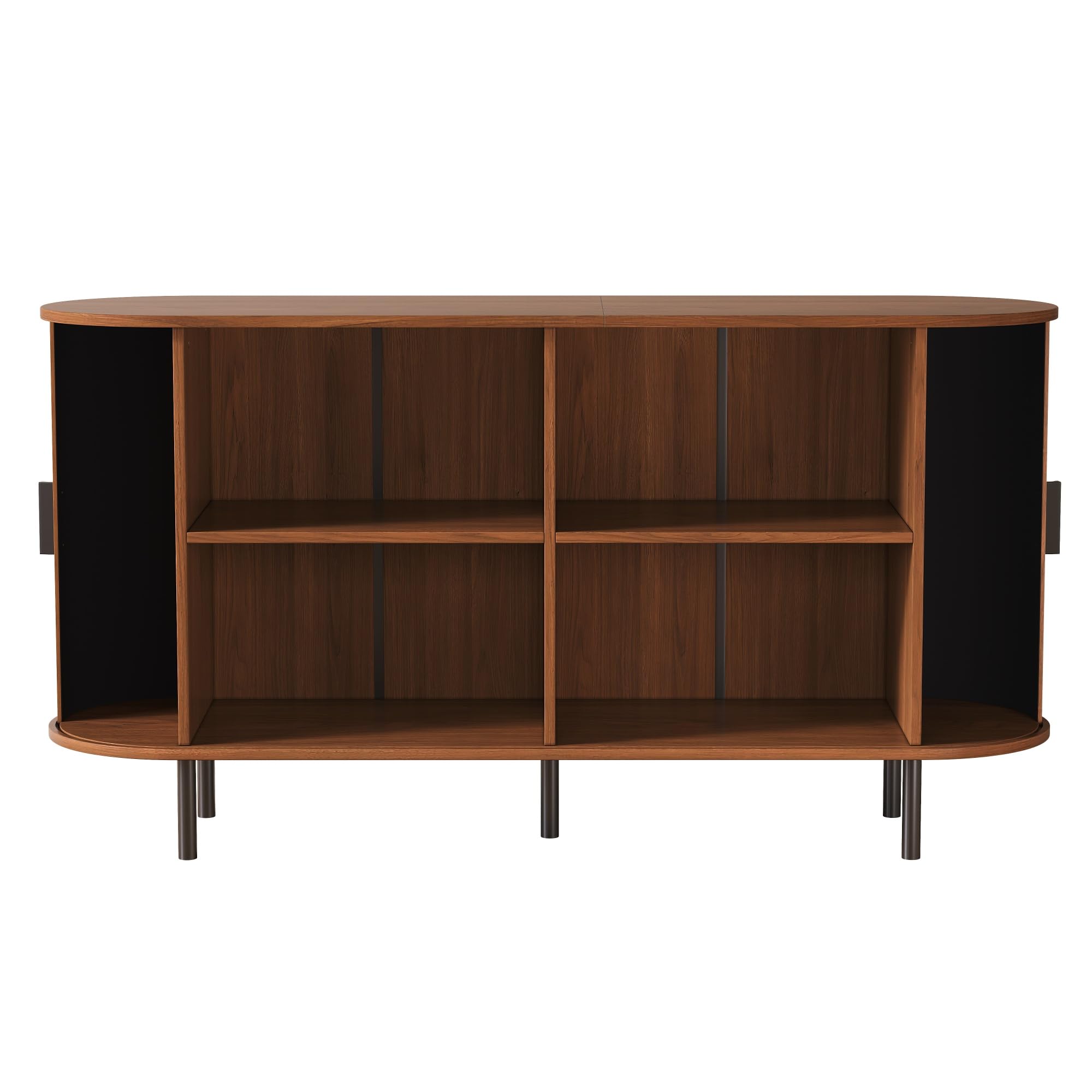 Credenza in legno di noce con 2 ante scorrevoli e scanalature verticali in rilievo, 140 x 40 x 75 cm, mobile porta TV, armadietto portaoggetti per soggiorno e corridoio elegante