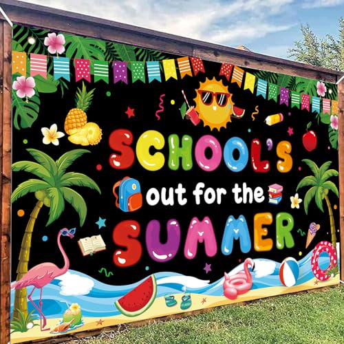 School's Out for The Summer Backdrop End of School Pool Party Background Bye School Hello Summer Decorations Banner, Black, 71 x 43 Inch by COFDDS - Used condition - Image 6