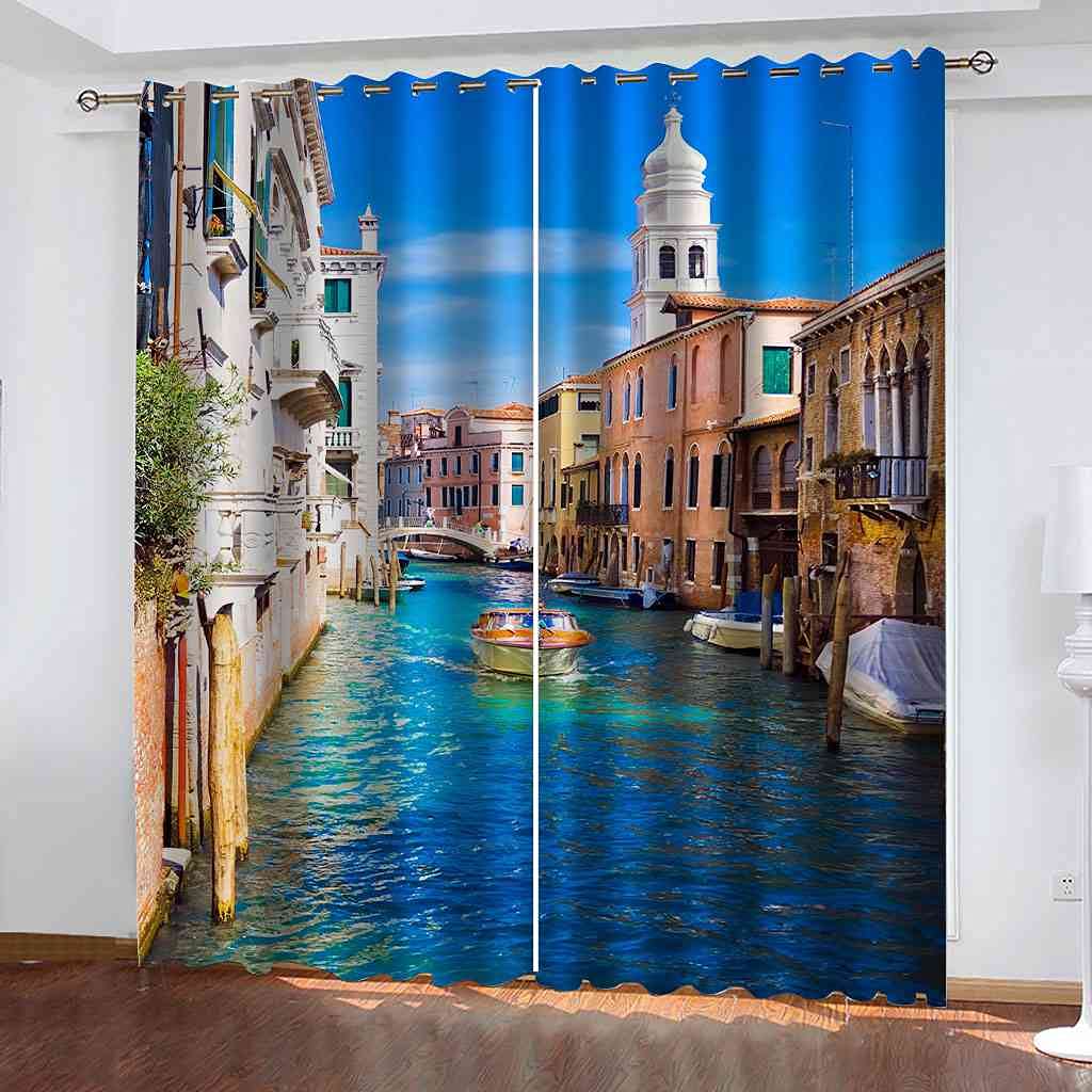 Rideau de fenêtre moderne pour chambre à coucher motif paysage urbain 3D