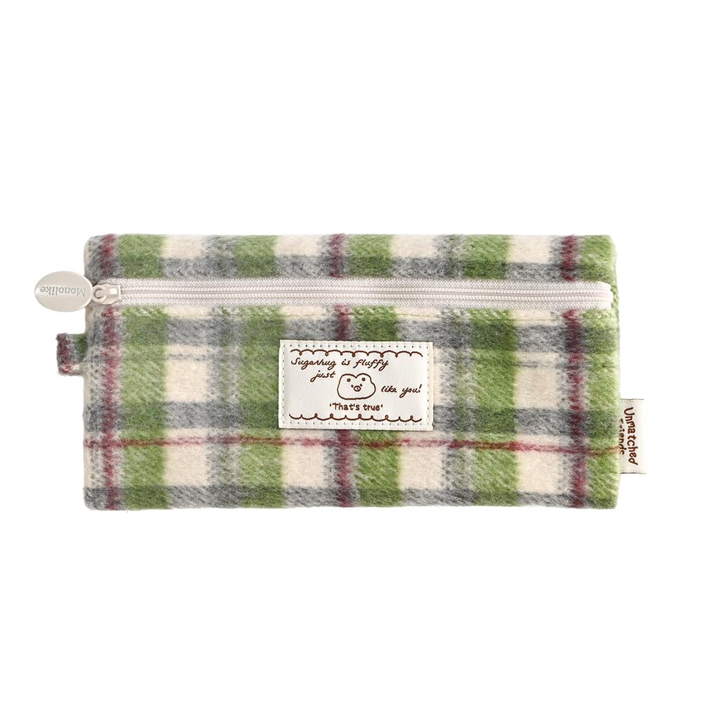 Monolike Unmatched Friends Old Check Pencil Case, Green - Pencil Pouch, Portable Pencil Bag, Pencil Case, Office Pouch case, Cushion, Soft, Vintage