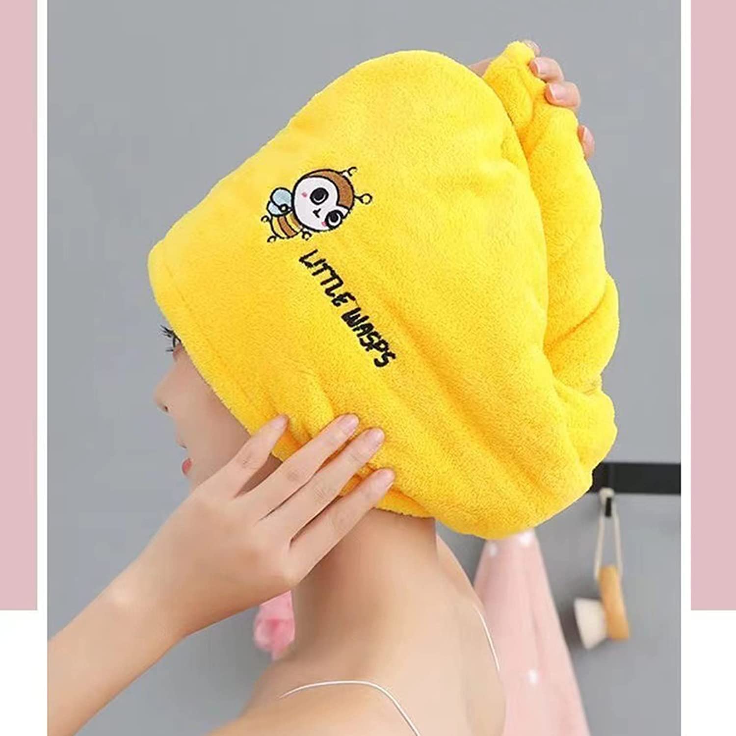 Spefez Hair Towel For Women Microfibre Towel For Hair Wrap Hair Drying Towel Bathroom Towel Shower Towel Quick-Drying Microfiber Heavy Cloth with Buttons -Multi Color-1 Pis