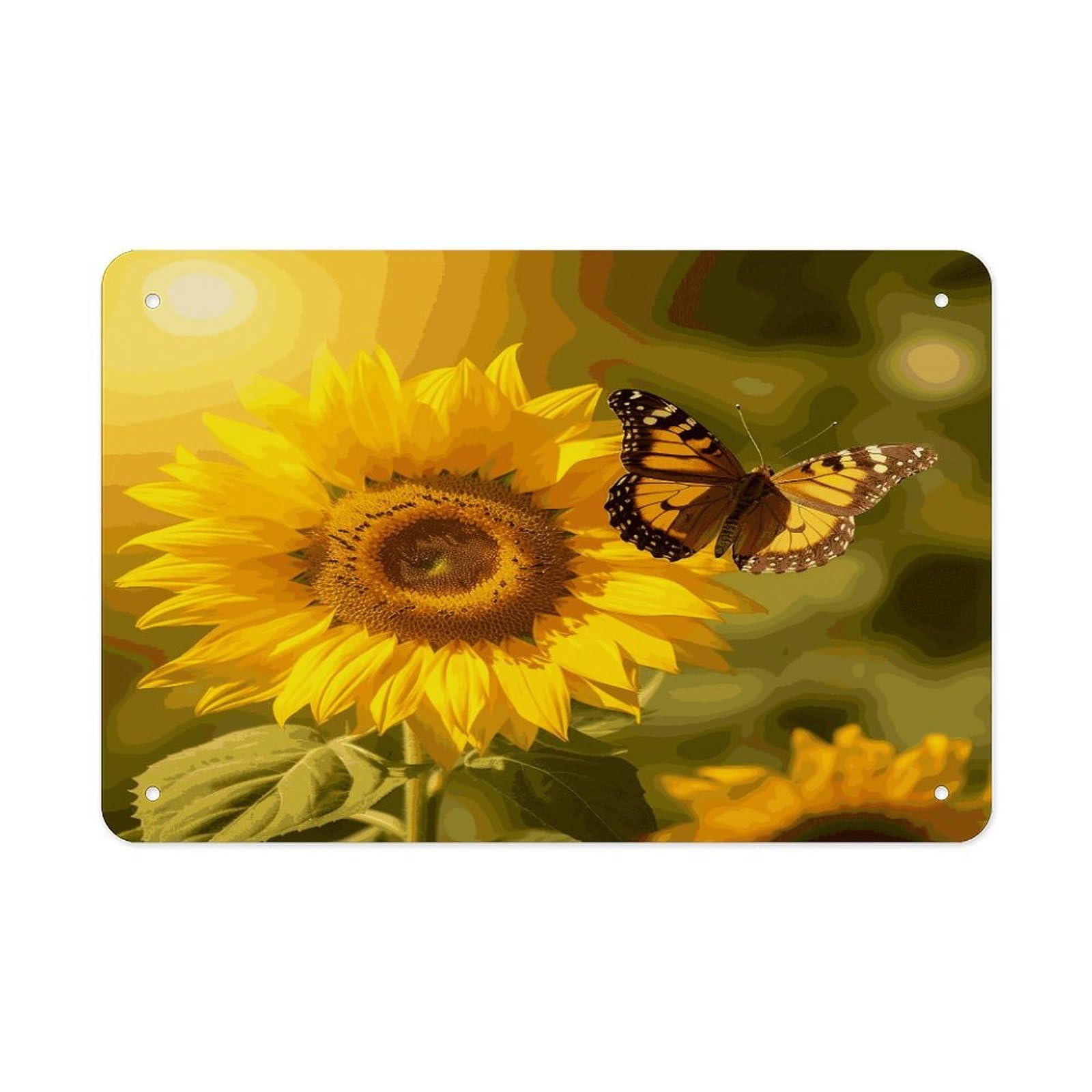 LDGSUPH Sunflower Butterfly Sunny Metal Tin Sign Wall Art Prints Folded Edge Iron Sheet Painting with Holes for Wall Prints Decorative Picture Metal Signboard Decor Painting Wall Decor