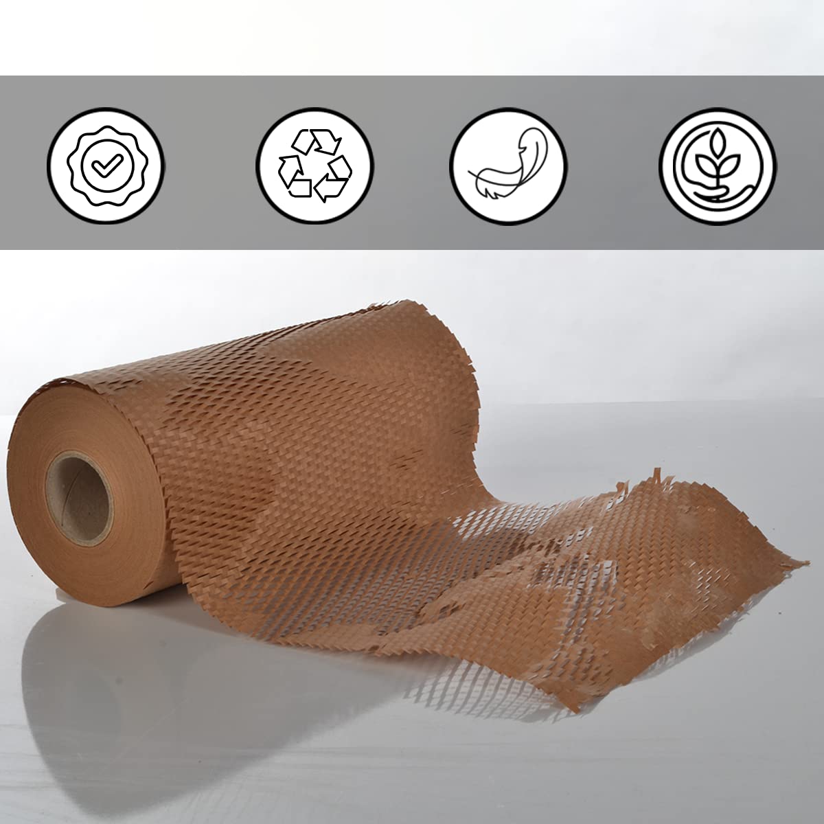 Papier do pakowania o strukturze plastra miodu, 50 cm x 250 m (125 m²), materiał opakowaniowy, rolka, materiał wypełniający, rolka papieru typu kraft, do przeprowadzki, pakowania wysyłek, prezenty, papier do recyklingu o strukturze plastra miodu