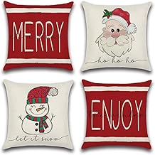 Artscope Set of 4 Christmas Decorative Cushion Covers Christmas Cushion Covers for Patio Garden Living Room Sofa Cushion Covers (50x50cm, Santa Claus and Snowman)