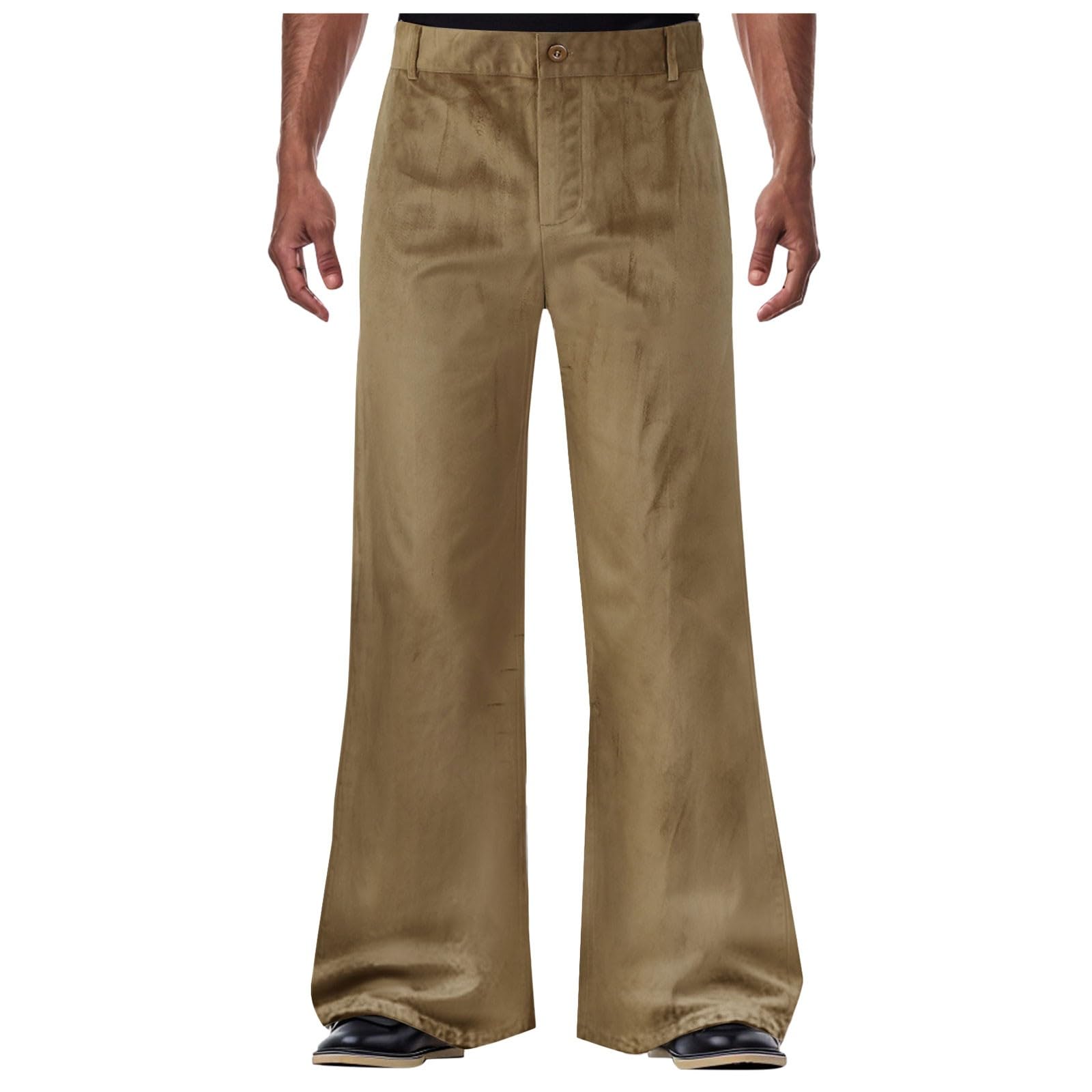 Men's Flared Trousers Velvet Wide Leg Solid Color 70s Carnival Disco Outfits Theme Party 60s 70s Hippie Costumes Mens Bell Bottom Pants Mens Casual Flare for Theme Parties, Festivals, (Coffee, XXXL)
