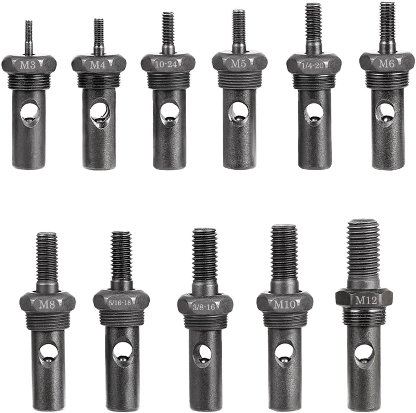 WETOLS11Pcs Rivet Nut Tool Replacement Mandrels, Rivet Nut Tool Accessories Set M3 M4 M5 M6 M8 M10 M12, 10/24, 1/4-20, 5/16-18, 3/8-16 Rivet Nut Tool Spare Parts, WE-812
