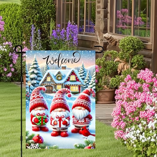Image of BlissYard Winter Garden Flag Gnome Snow 12x18 Inch Polyester