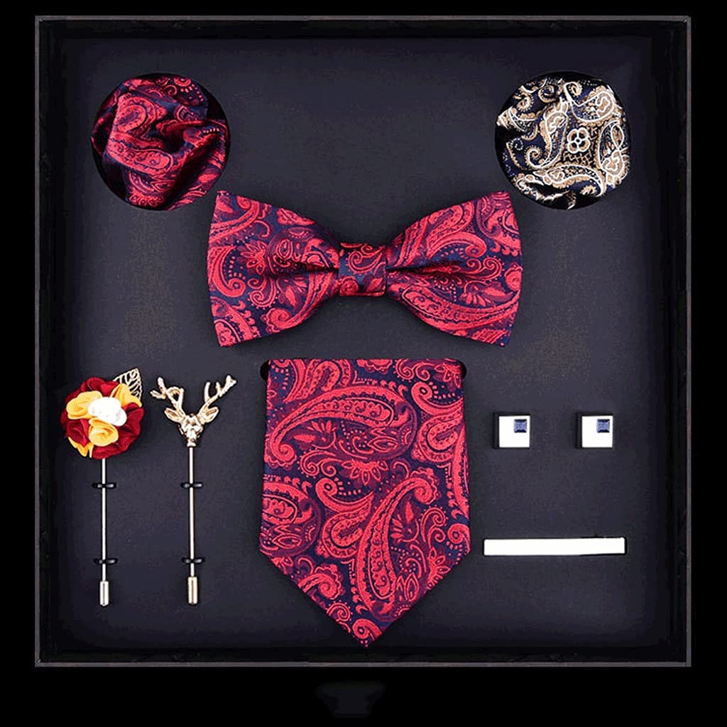 Modische 8 cm Herren-Krawatte, Fliege, Einstecktuch, Manschettenknöpfe, Krawattenklammer, Brosche, zehn Anzüge, gehobenes Festival, Hochzeitsgeschenk (Farbe: A) (C)
