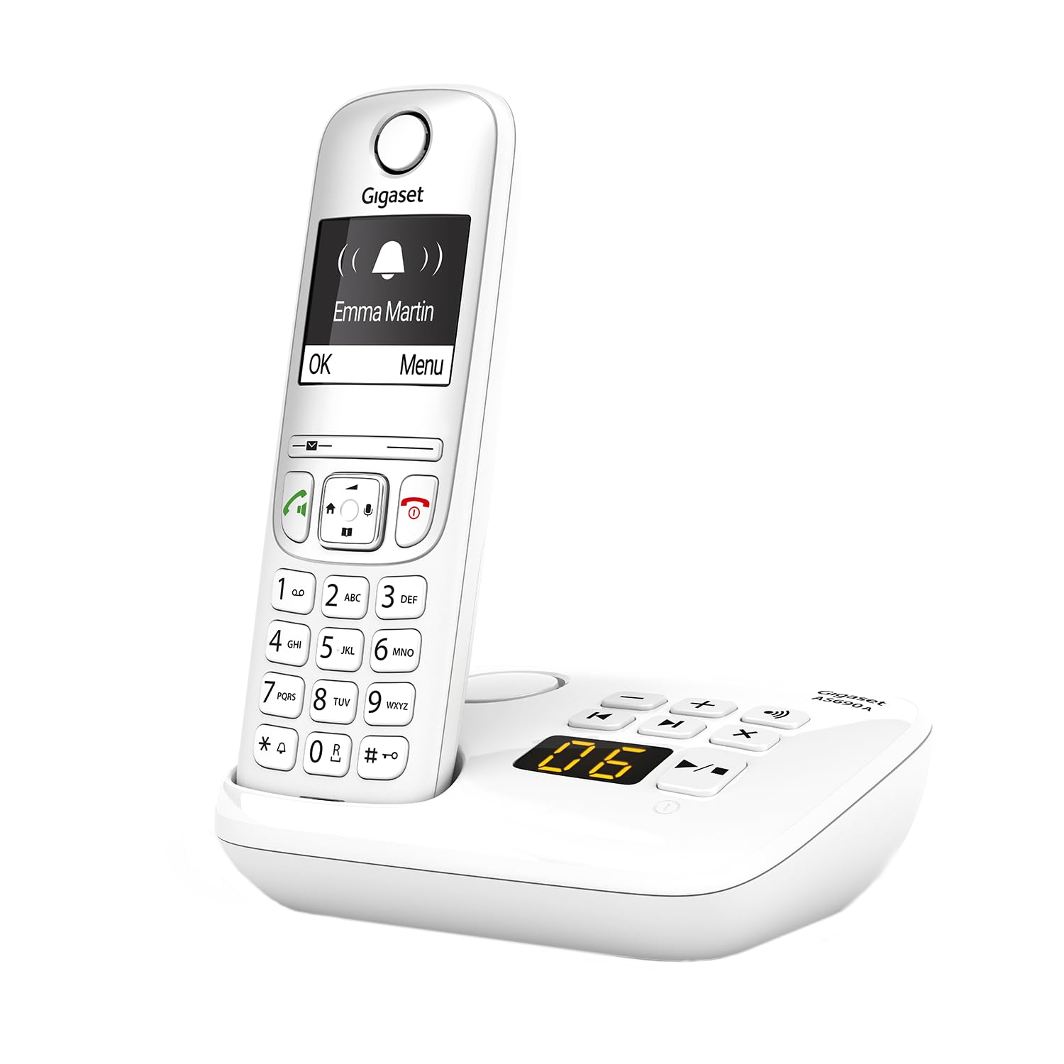 Gigaset AS690A – Schnurloses DECT-Telefon mit Anrufbeantworter, großes Display, Freisprechfunktion, Anrufschutz (weiß)