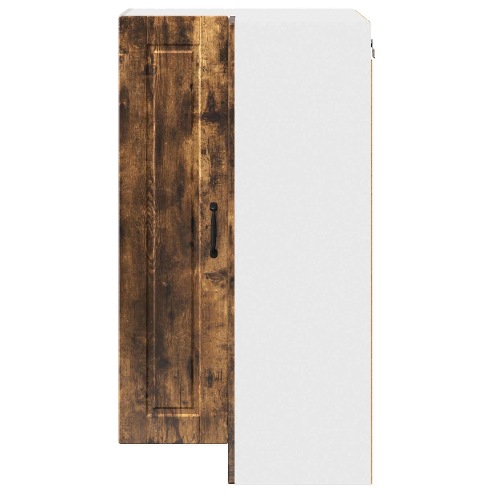 Armario esquinero Porto de madera de roble ahumado, 57 x 57 x 100 cm, 3 estantes, 2 puertas, armario colgante con espacio de almacenamiento para cocina, comedor, salón y pasillo