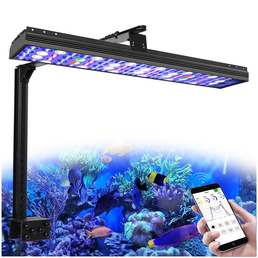 PopBloom H54 WiFi Marine Aquarium LED Light, APP Control Saltwater Aquarium Light for 24"/60cm Coral Reef Growing for SPS/LPS Growth Fish Tank Light (with Arm Kit)